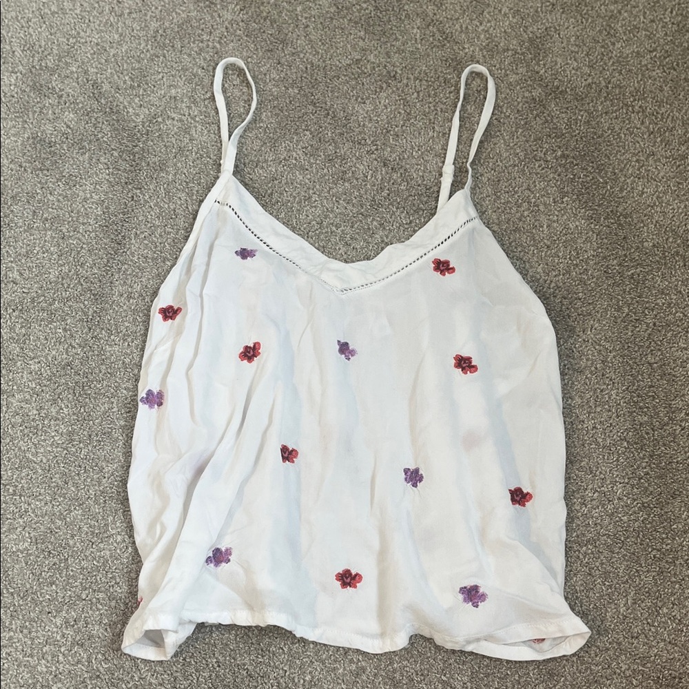 Accessorize White Camisole with Red and Purple Embroidery